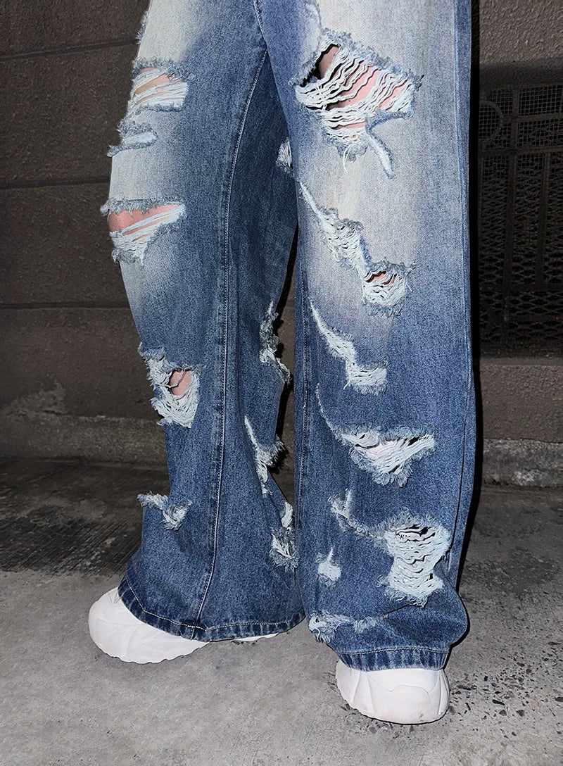Ruinwave Super-Distressed Wide Cargo Jeans