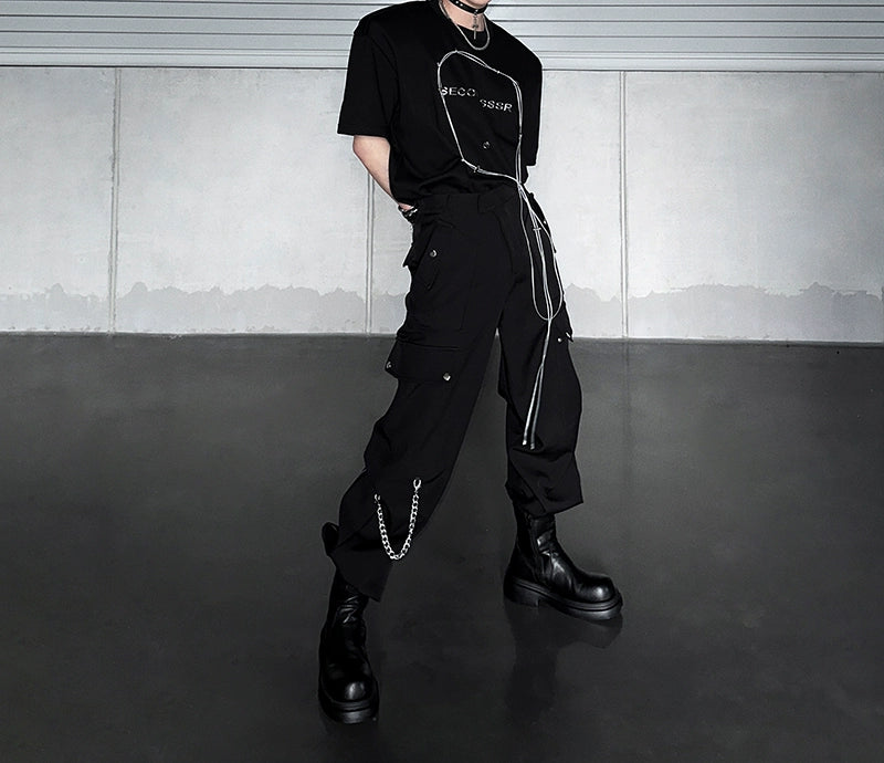Black Techwear Cargo Pants with Chain
