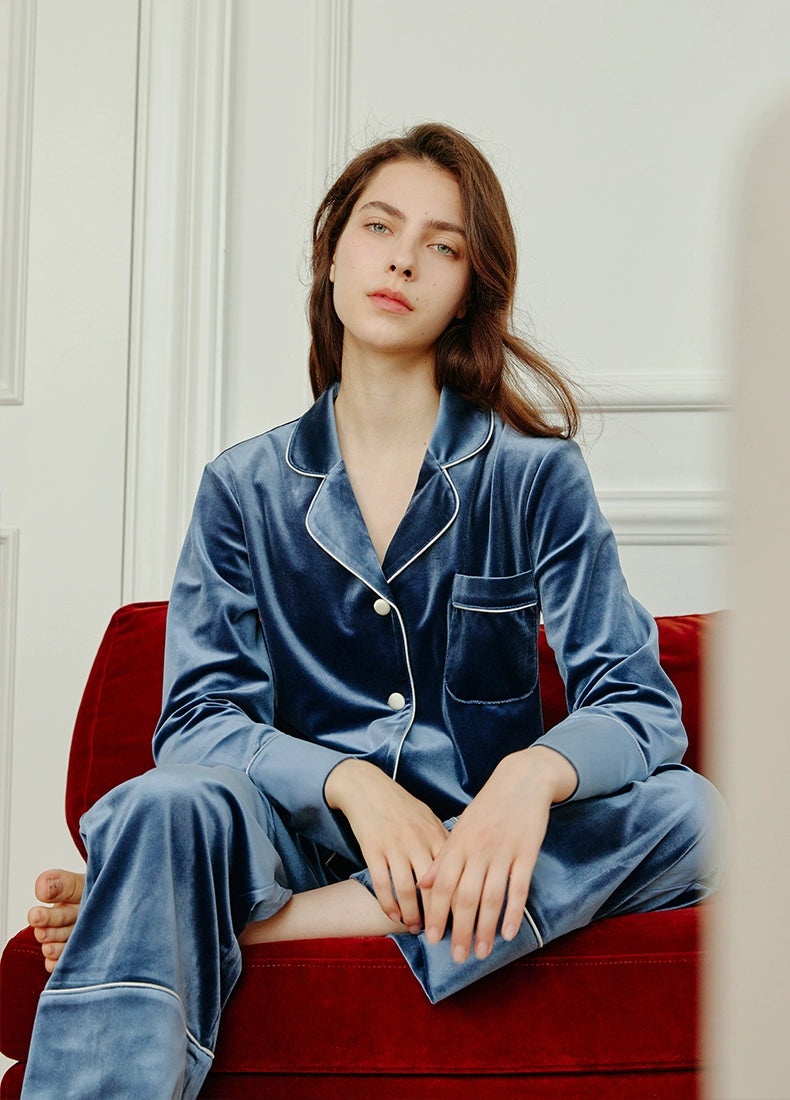 Long-Sleeve Velvet Loungewear Pajama Set - chiclara