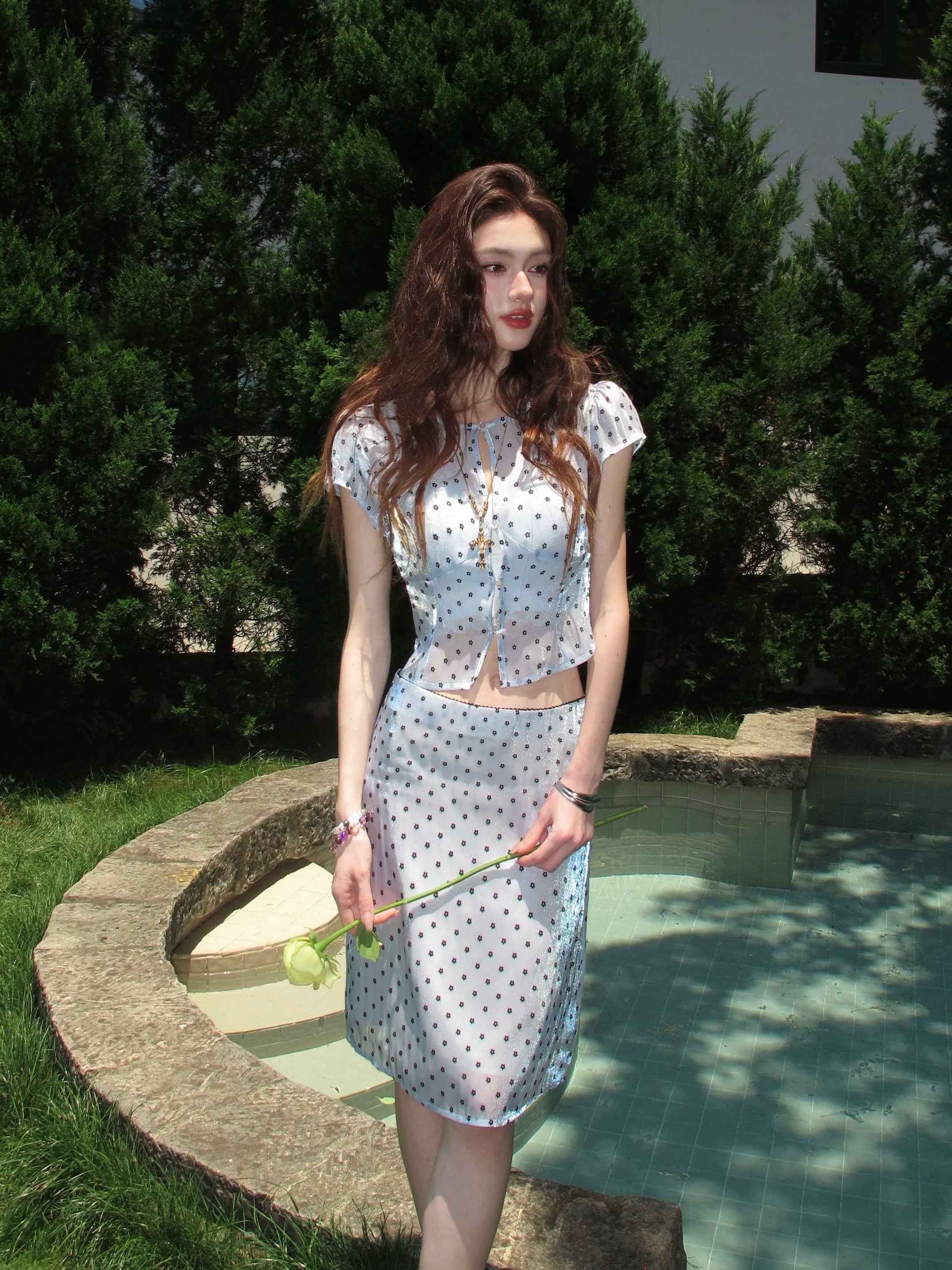 Garden Mirage Sheer Polka Dot Blouse
