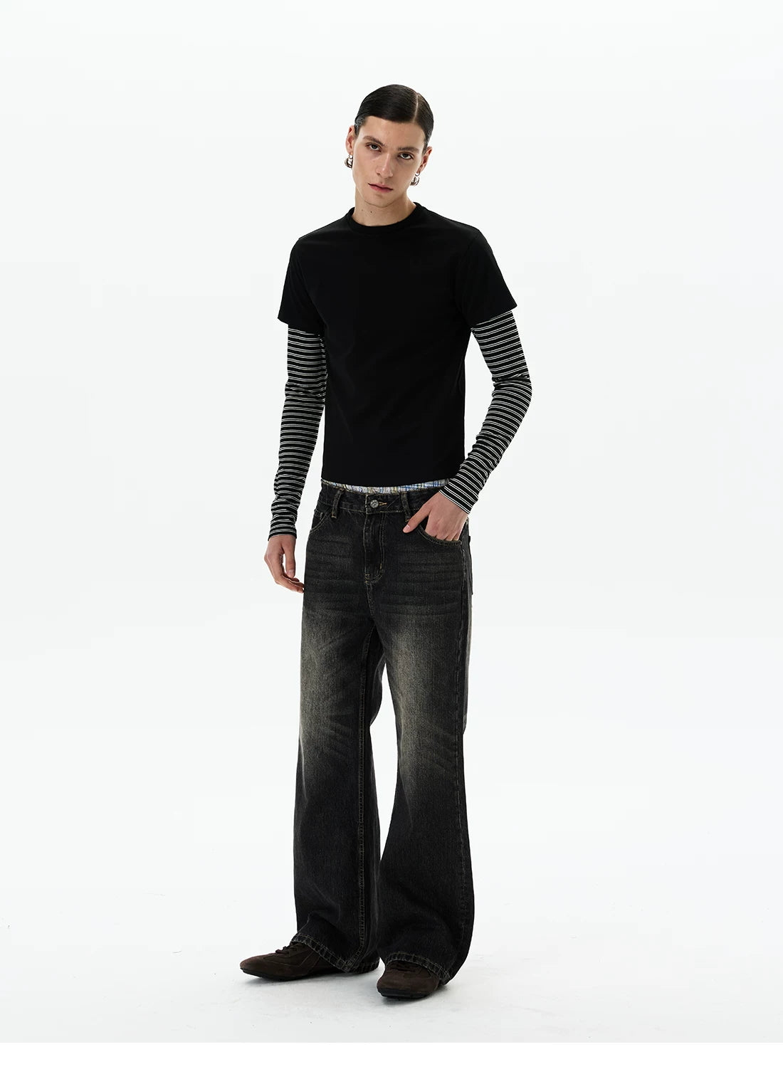 Shadow Stripe Layered Long Sleeve Tee