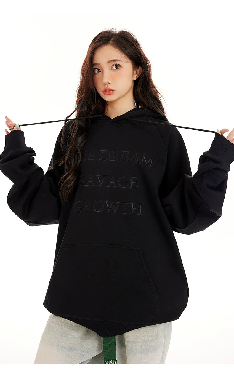 Embossed Lettering Oversized Pullover Hoodie