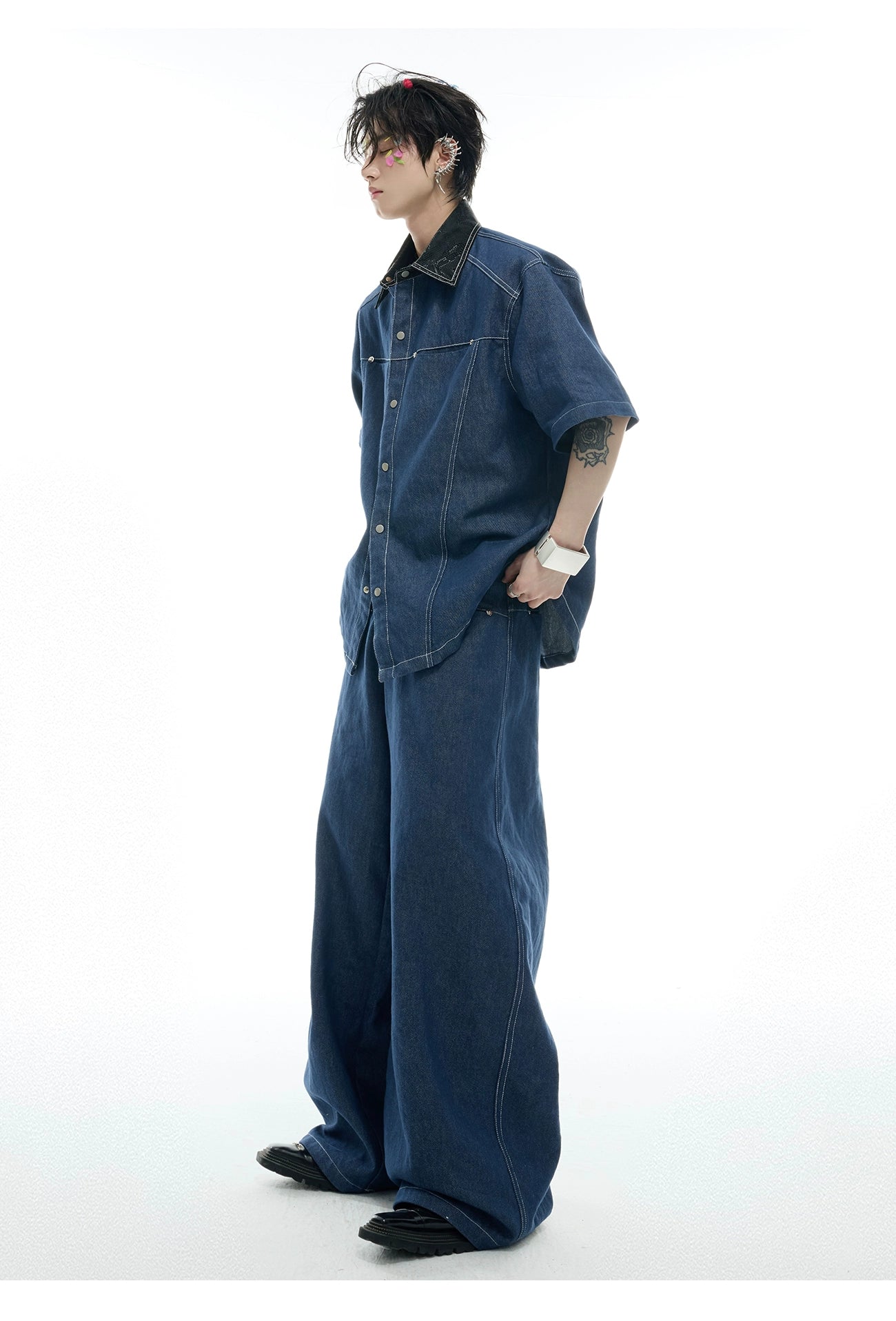 Wide Leg Denim Jumpsuit Boilersuit