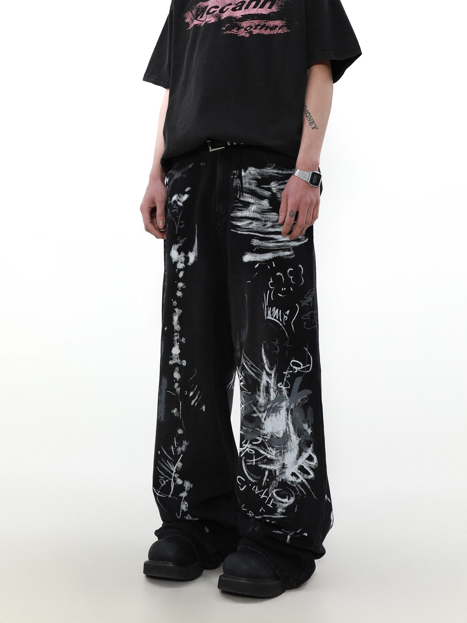 Ink Chaos Graffiti Wide Jeans