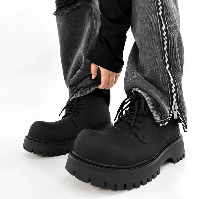Chunky Black Platform Derby Shoes with Lug Soles