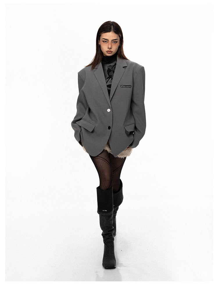 Zipper Pocket Design Suit Jacket - chiclara