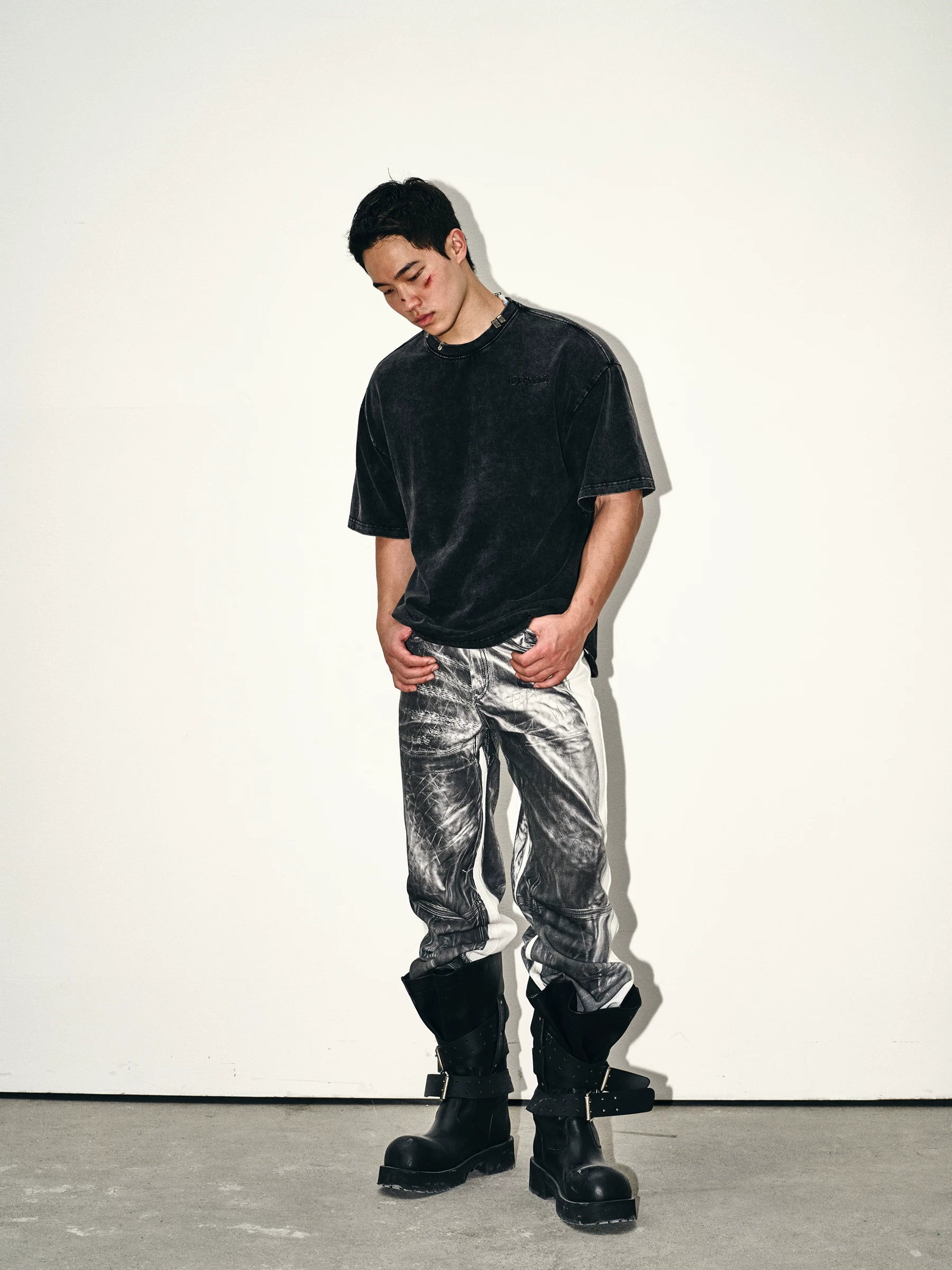 Monochrome Marble Contrast Panel Pants