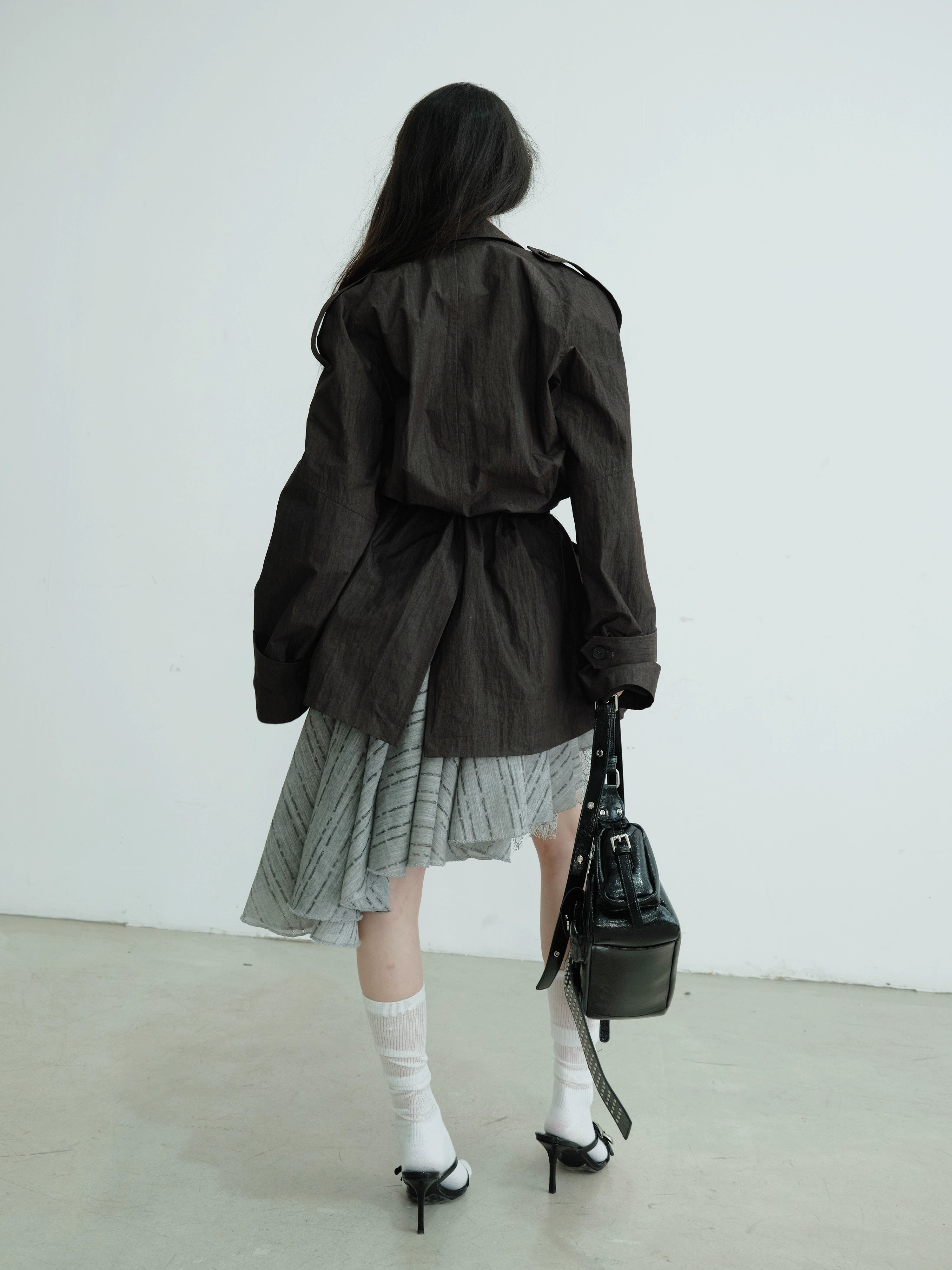 Belted Utility Pocket Military Jacket Black