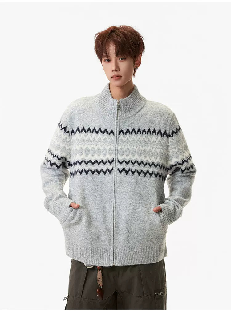 Frostline Zigzag Knit Zip Cardigan