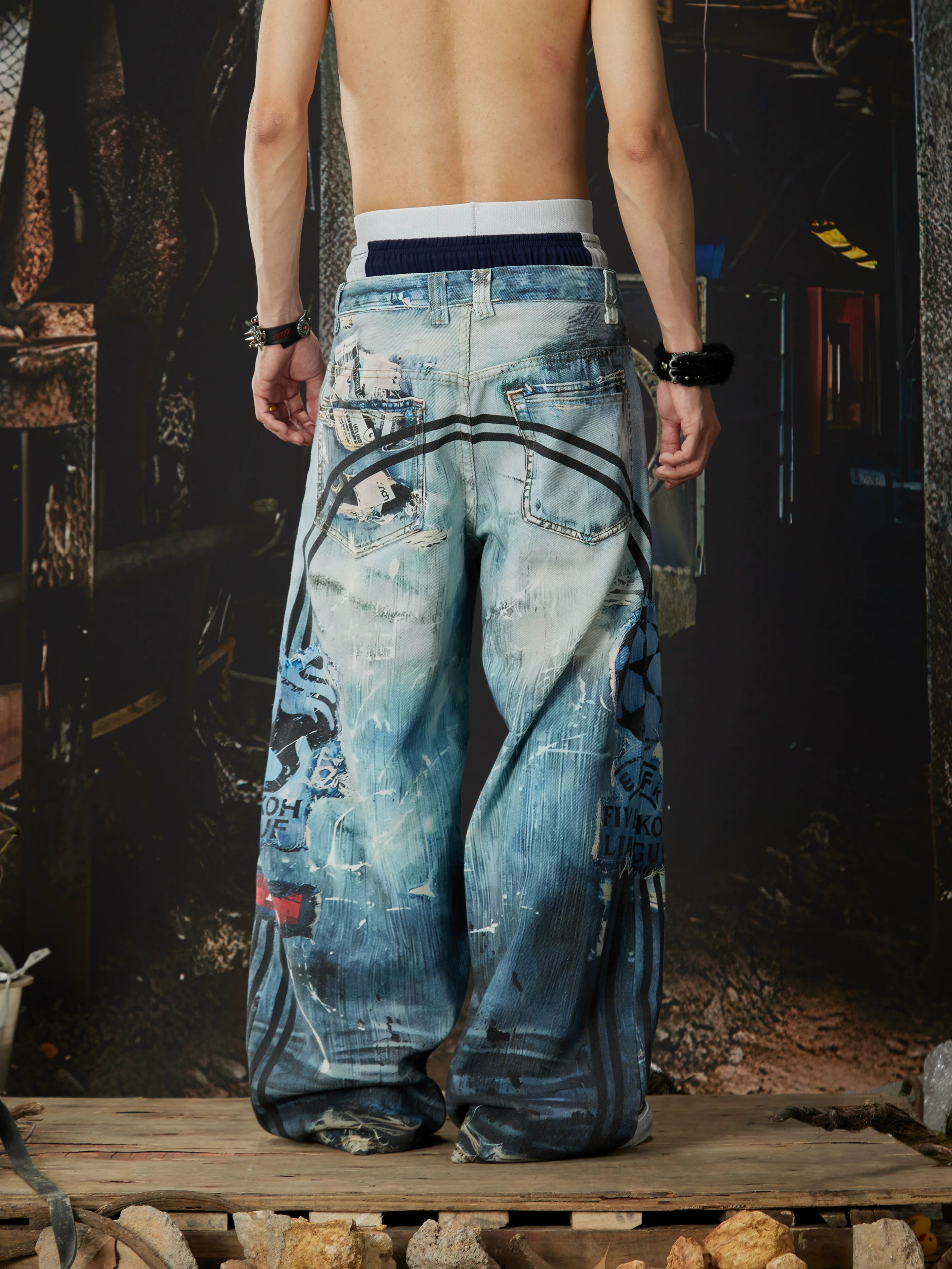 Distressed Ocean-Wash Jogger Jeans