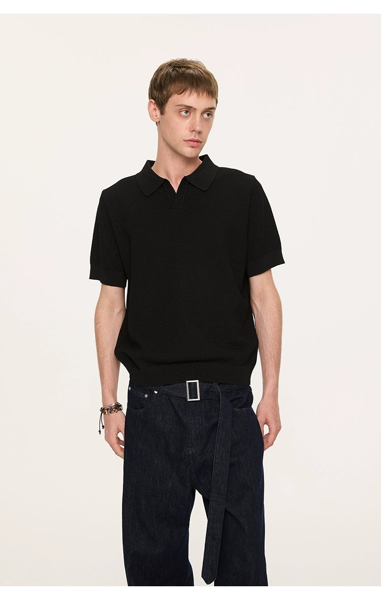 Textured Ice Silk Knit Polo Shirt