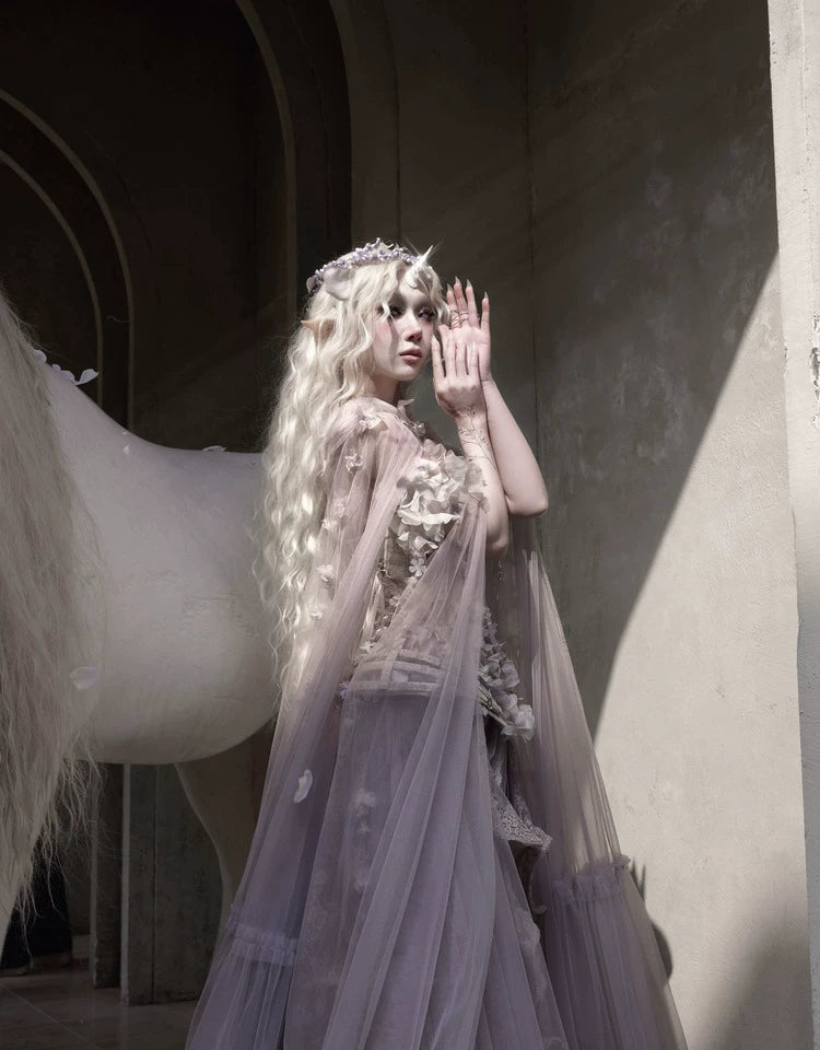 Lavender Embellished Tulle Cape