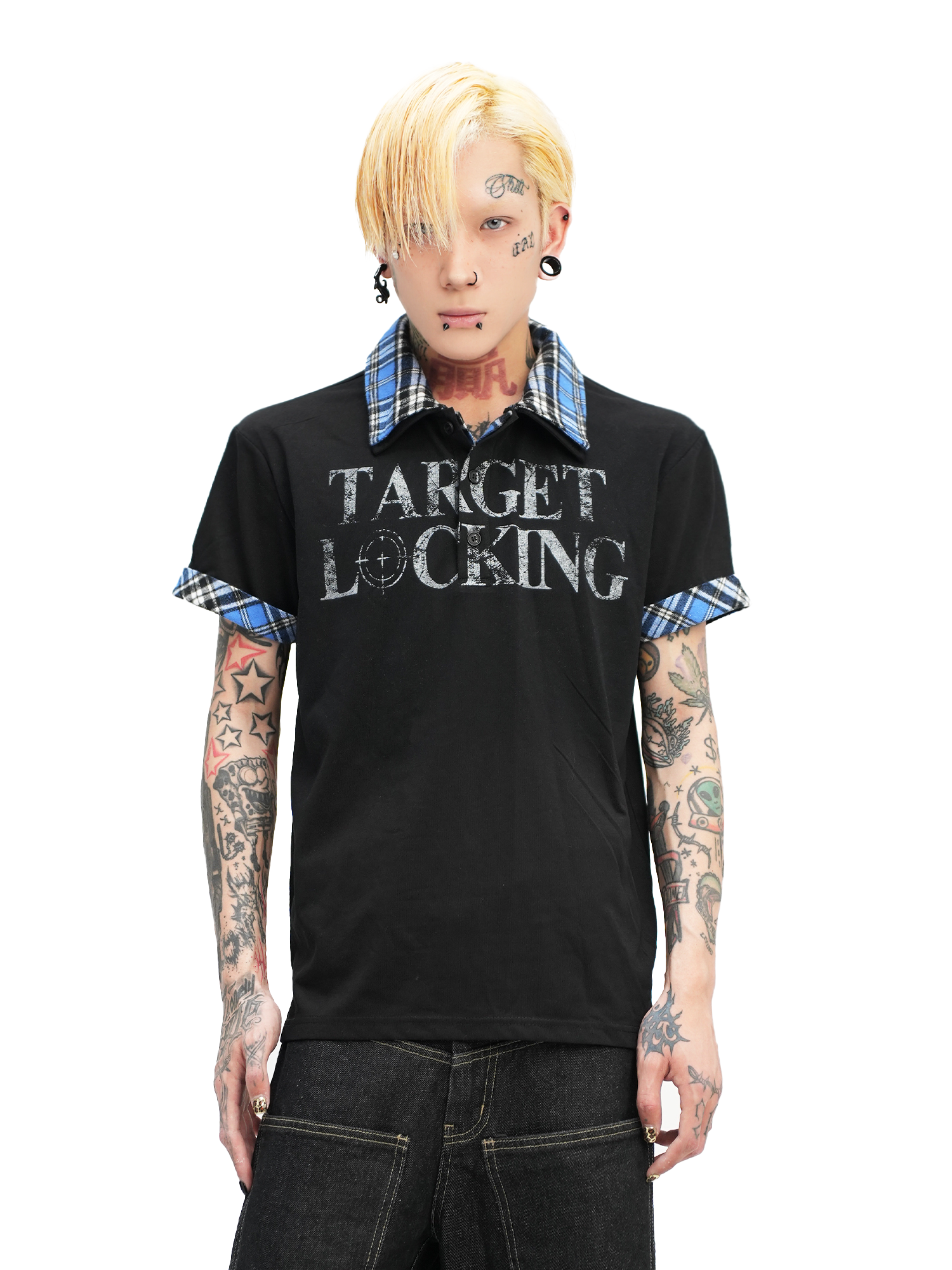 Plaid Lock Target Script Polo