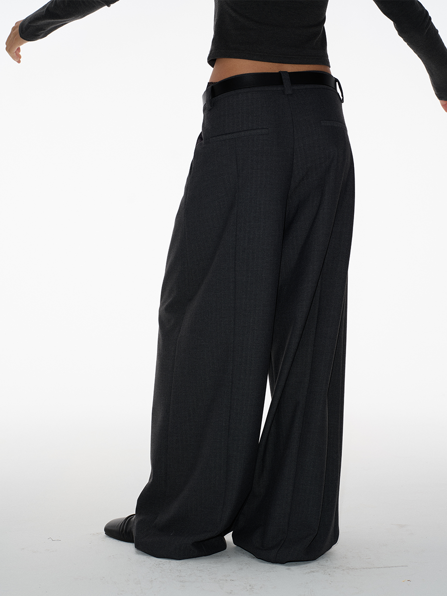 Belted Strap Tailored Wide-Leg Dress Trousers