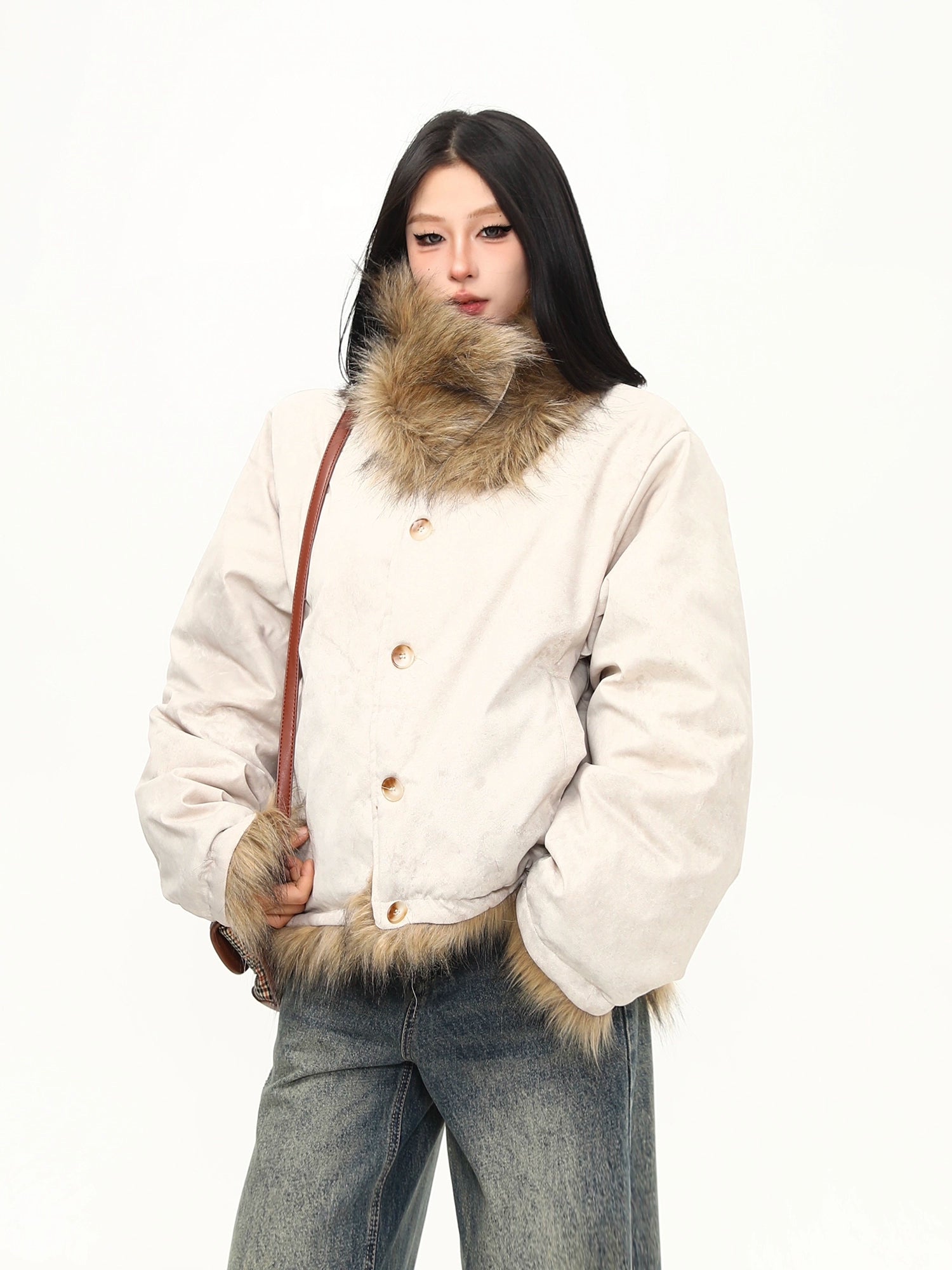 Oat Frost Faux Fur Trim Jacket