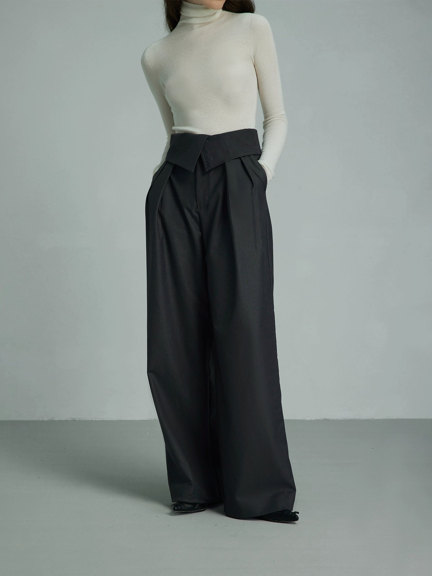 Black Wide-Leg High-Waist Trousers