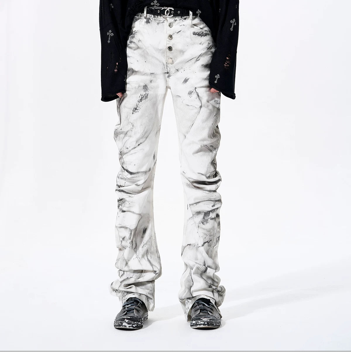 Marble Ash Ruched Stacked Jeans