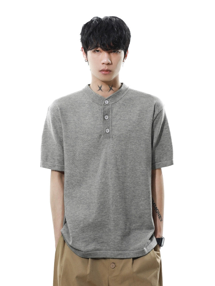 Heather Button Henley Knit Tee