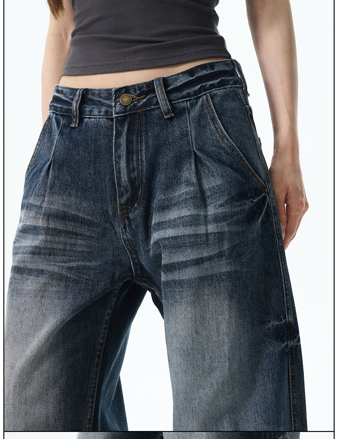 Vintage Wide-Leg Dark Denim Jeans