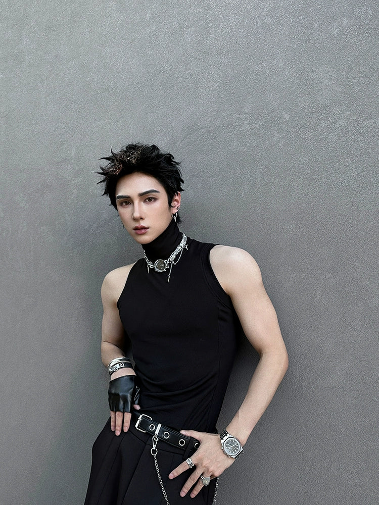 Black Sleeveless High Neck Tank Top