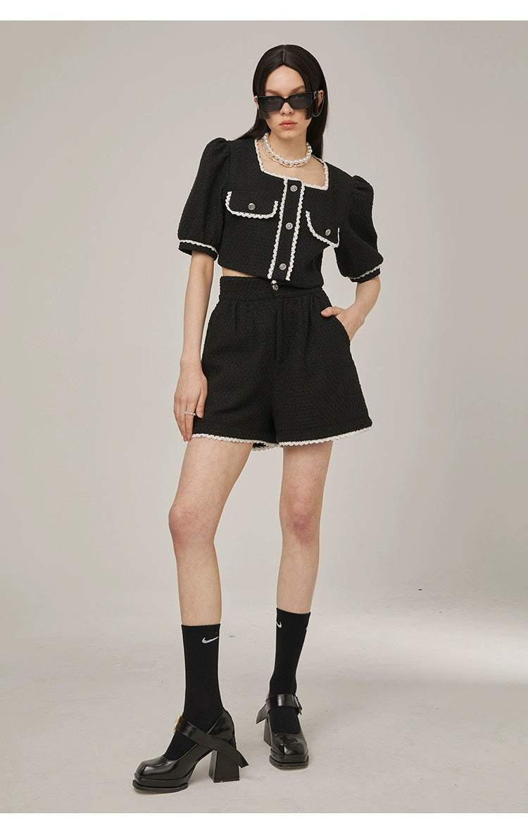 Tweed Short-Sleeve Blouse and Short Setup