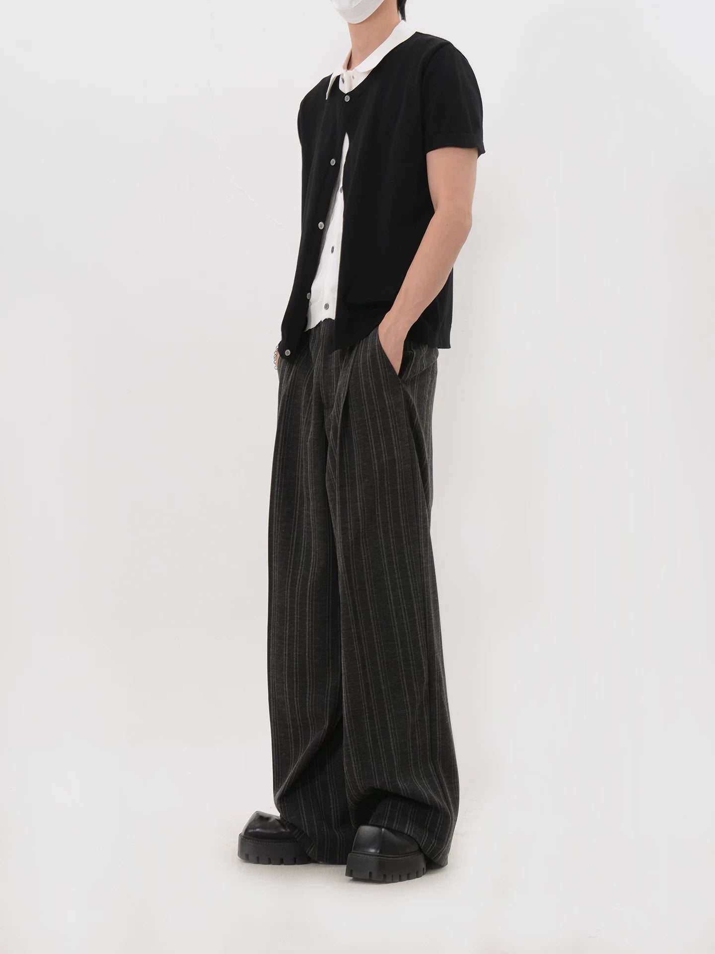 Layered Collar Knit Cardigan Shirt