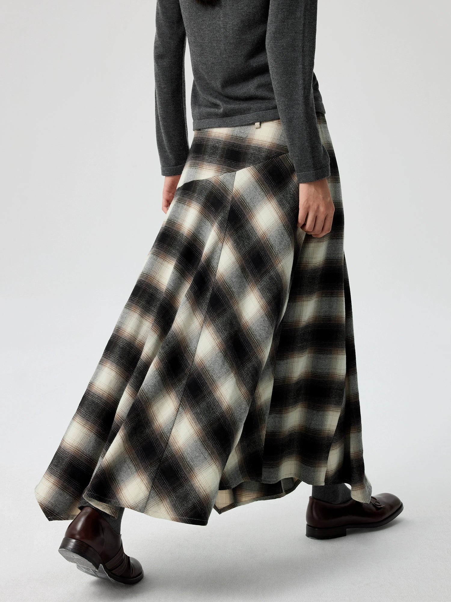 Vintage A-Line Plaid Wool Maxi Skirt