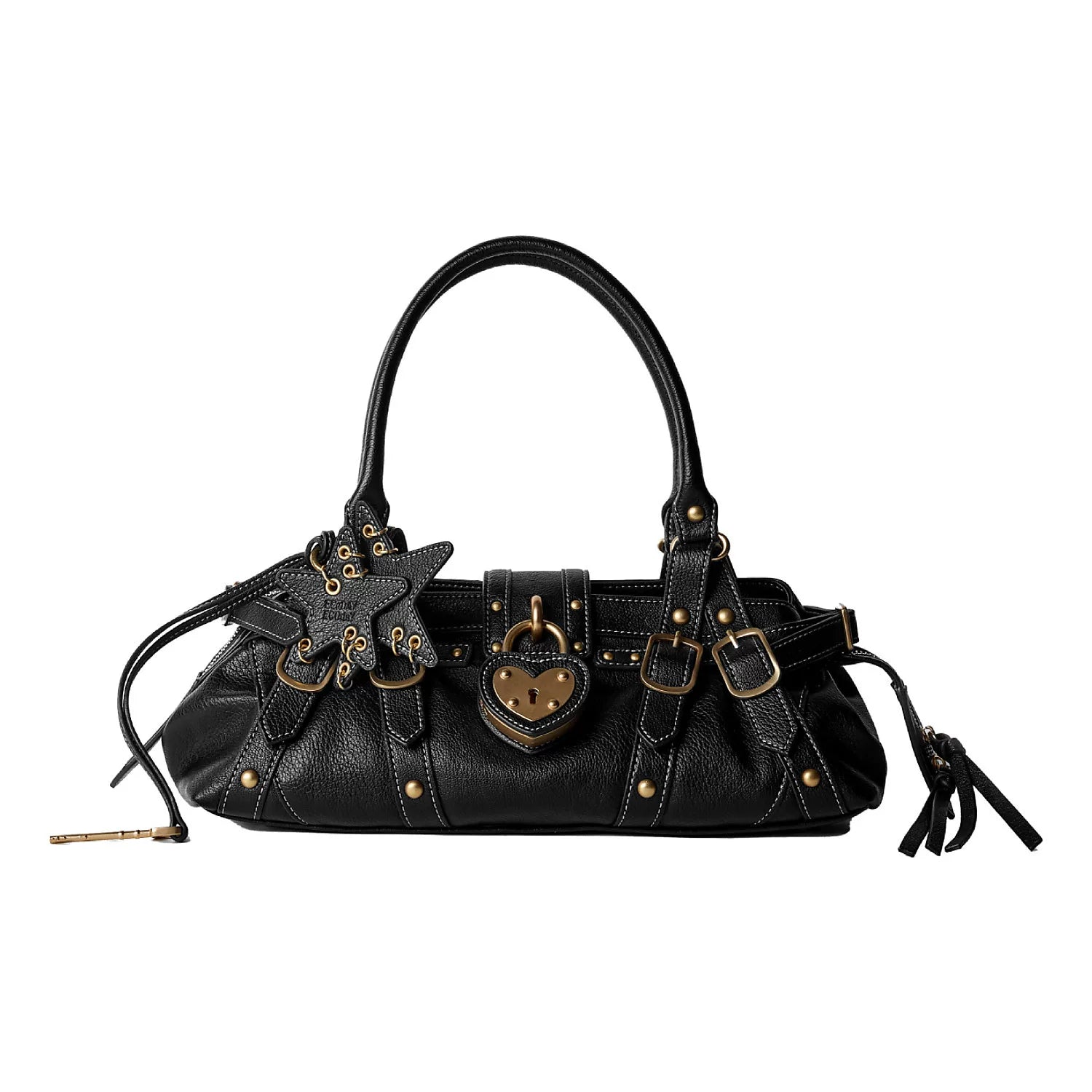 Heart-Lock Belted East-West Satchel - Black