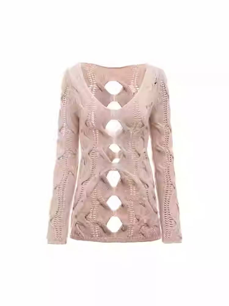 Slim Distressed Cable Knit Sweater