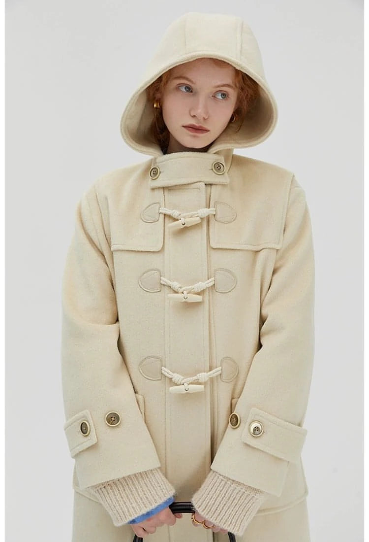 Winter Thicken College Style Hooded Mid-Length Melton Wool Coat - chiclara