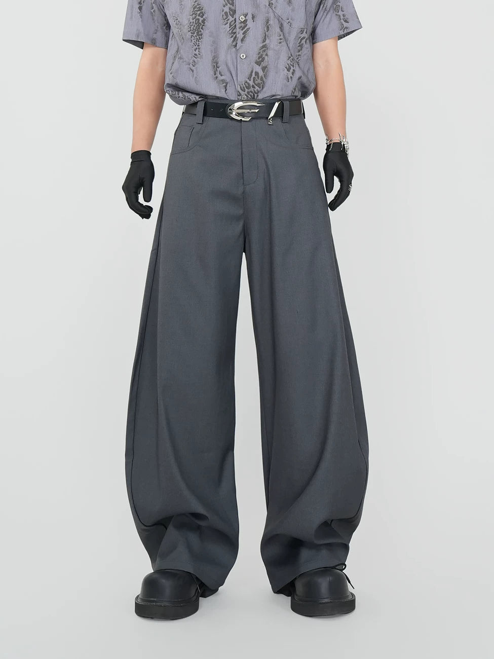 Slate Flow Ultra‑Wide Dress Trousers
