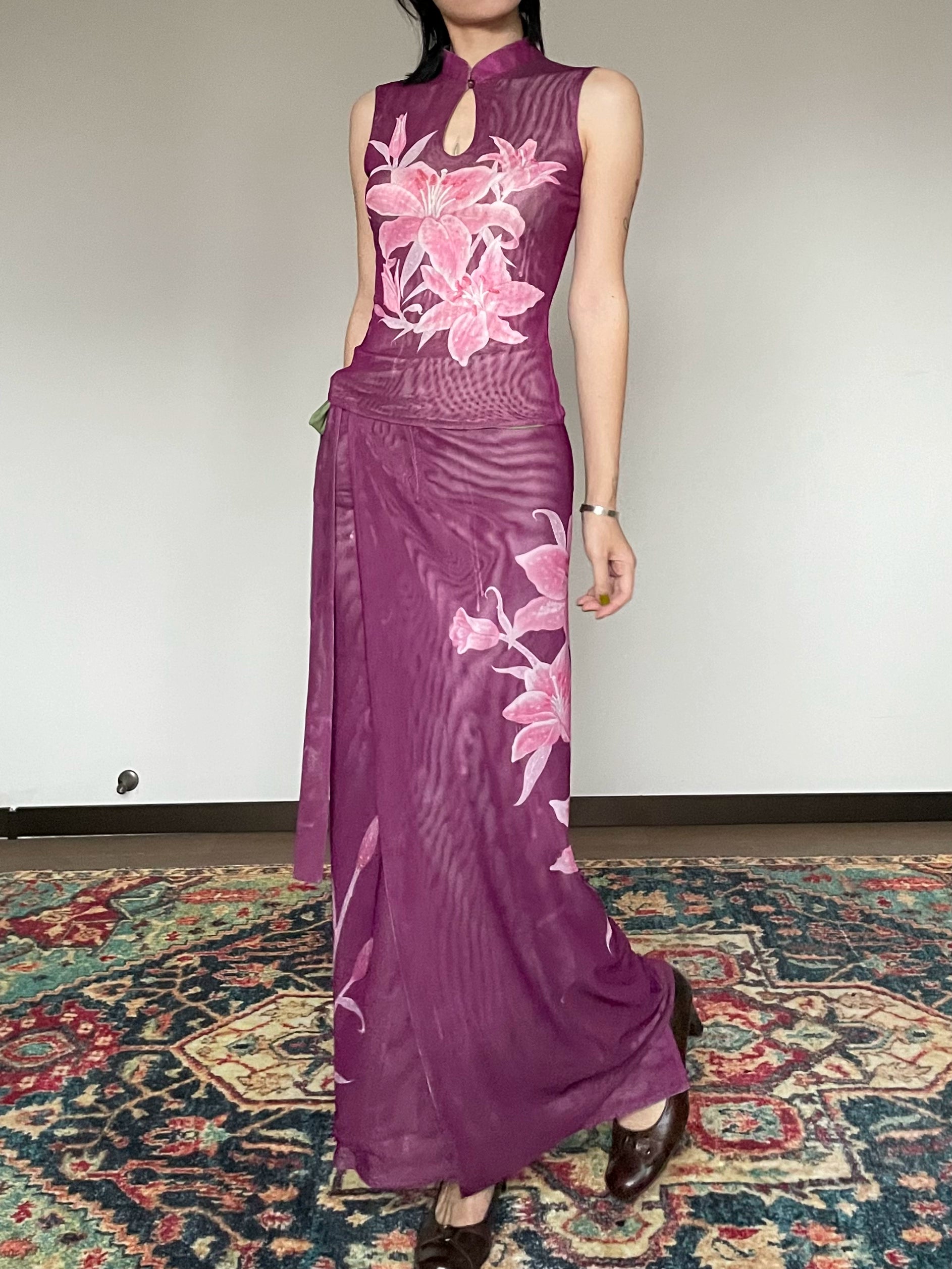 Oriental Lily Print Cheongsam Top