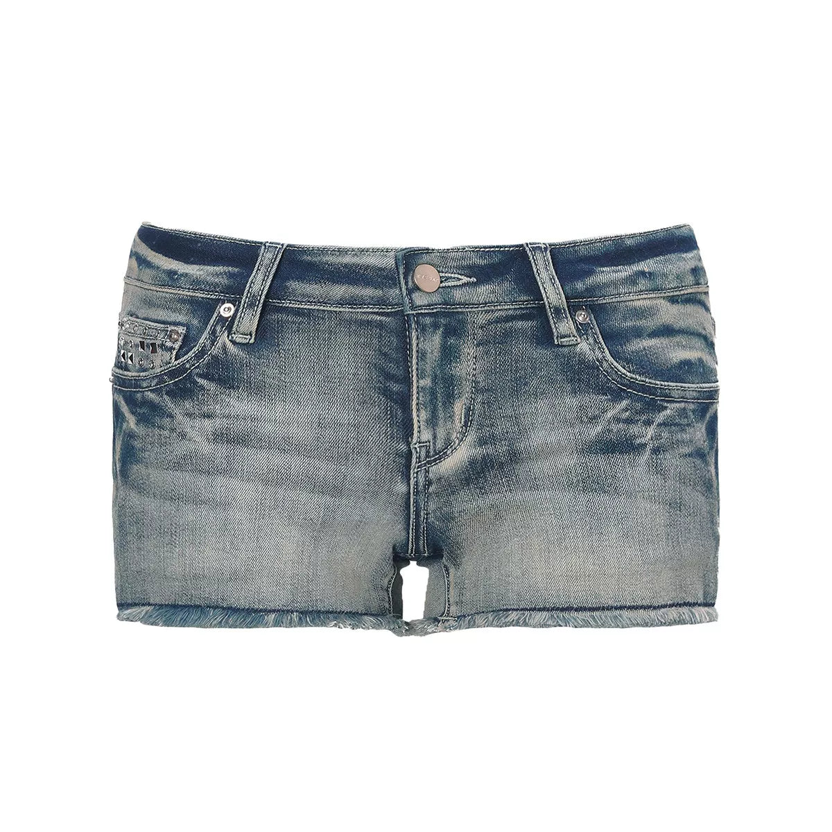 Rogue Crest Studded Cutoff Denim Shorts