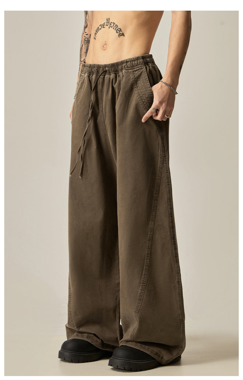 Brown Loose Drawstring Wide Pants