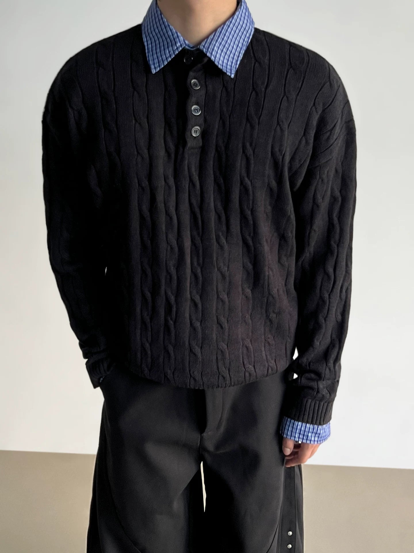 Checkcollar Cable Knit Polo