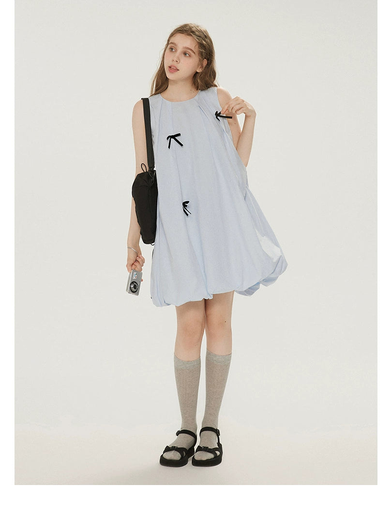 Bow Bubble Sleeveless Summer Dress
