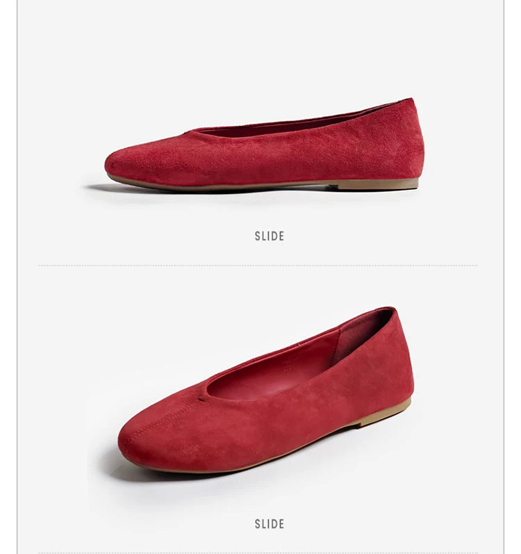 Minimal Suede Round Toe Ballet Flats