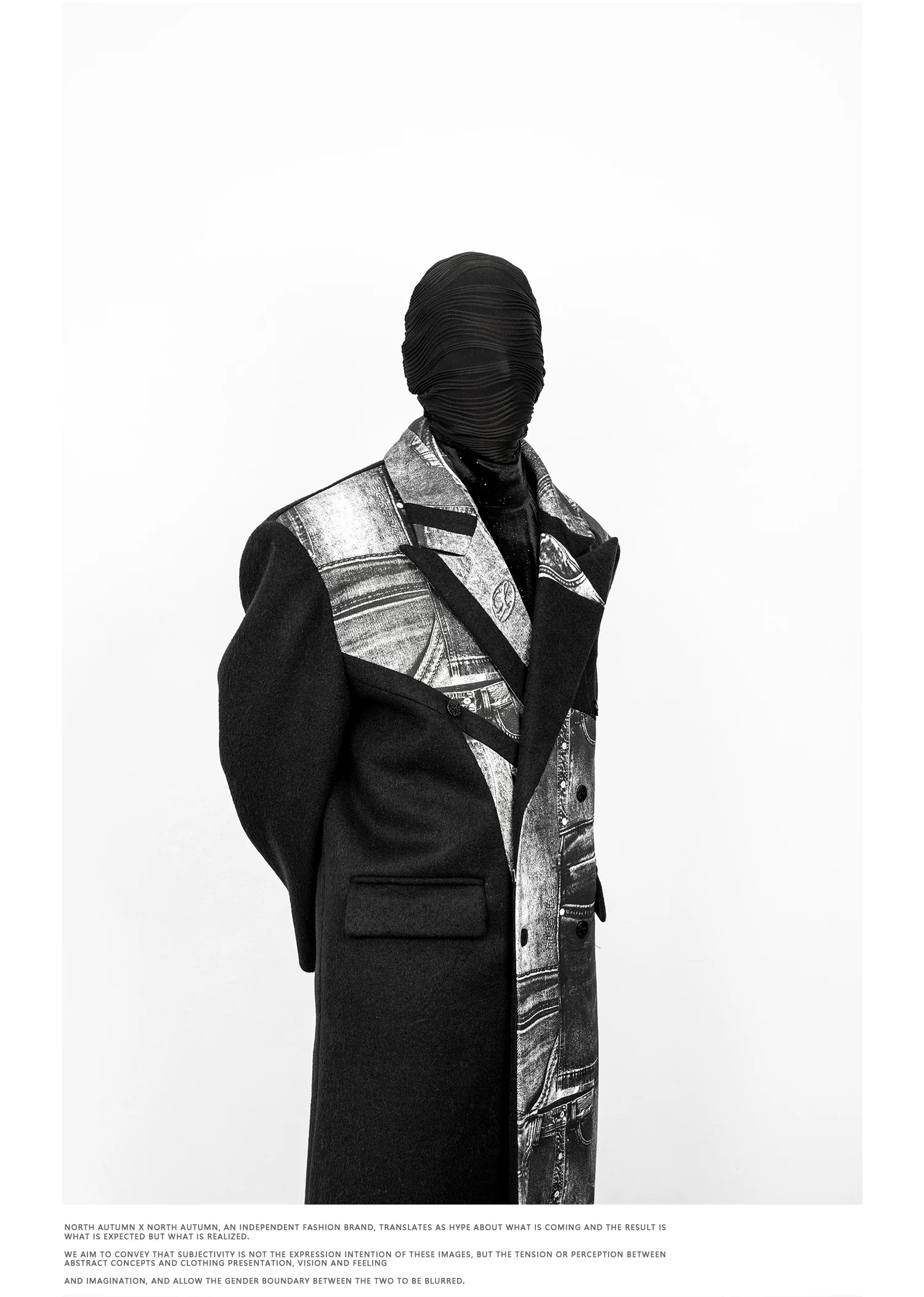 Monochrome Relic Spliced Denim Panel Overcoat