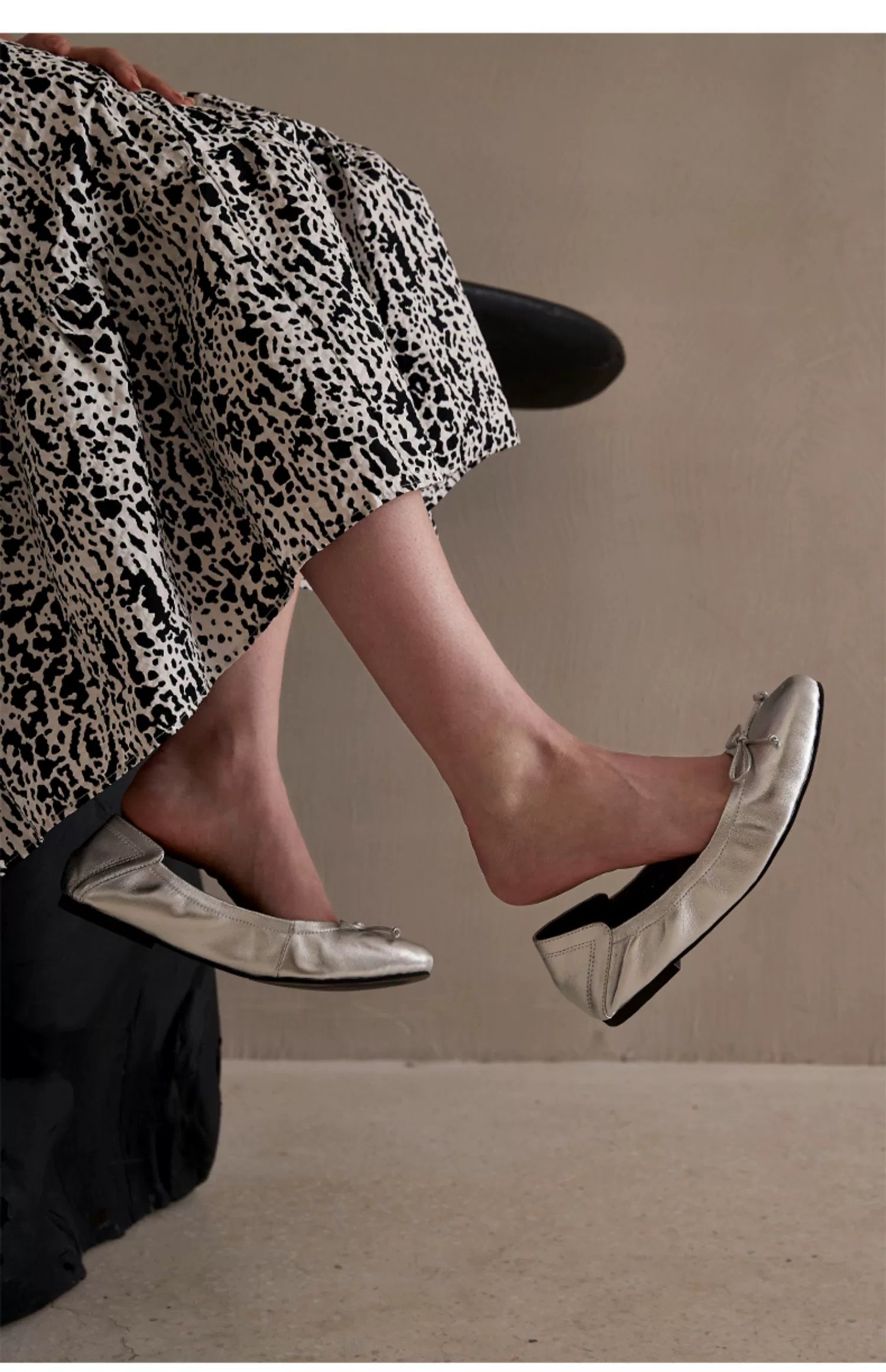 Silver Bow Ballet Flats