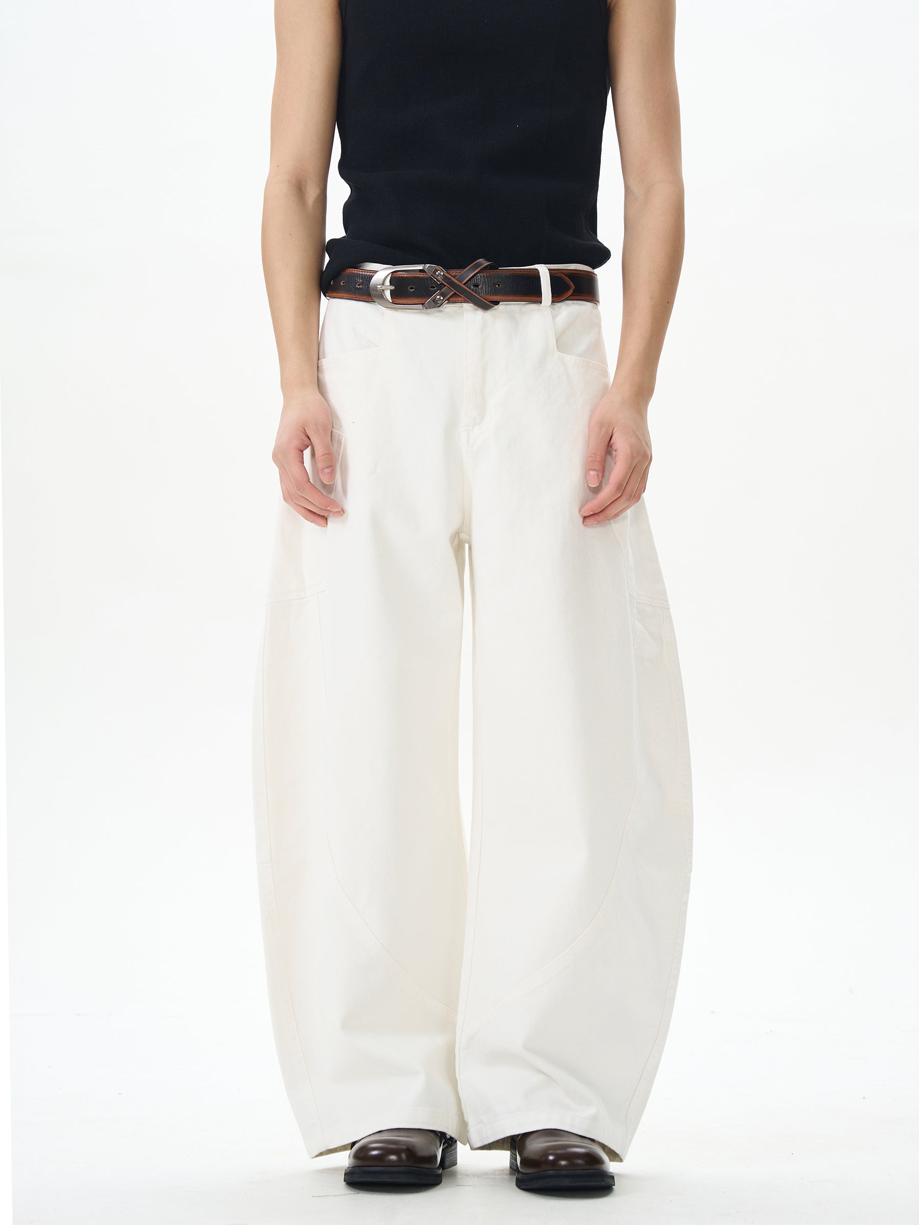 Cream Relaxed Wide Leg Trousers