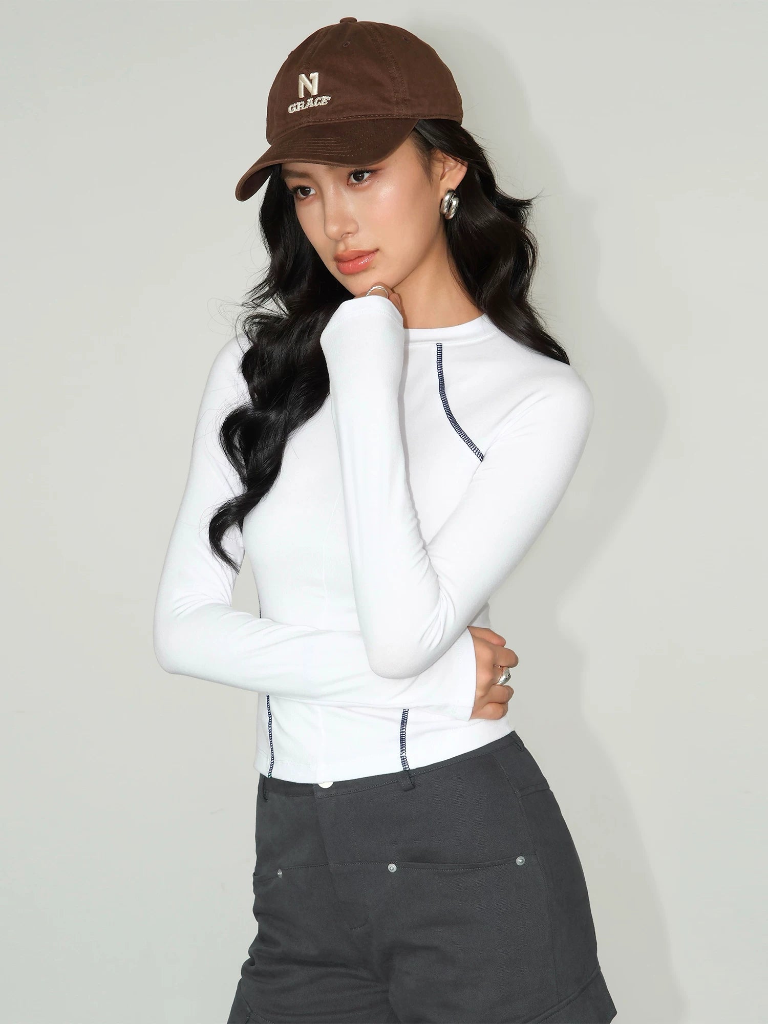 Trackline Contrast Stitch Long Sleeve Tee