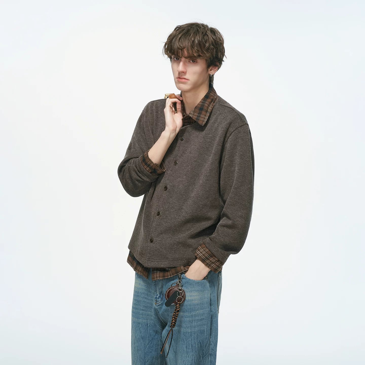 Hearthlayer Plaid Collar Knit Shirt