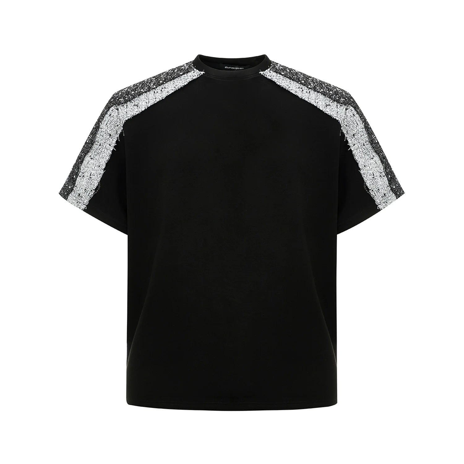 T-Shirt with Sequined Shoulder Detail and Mesh Sleeves