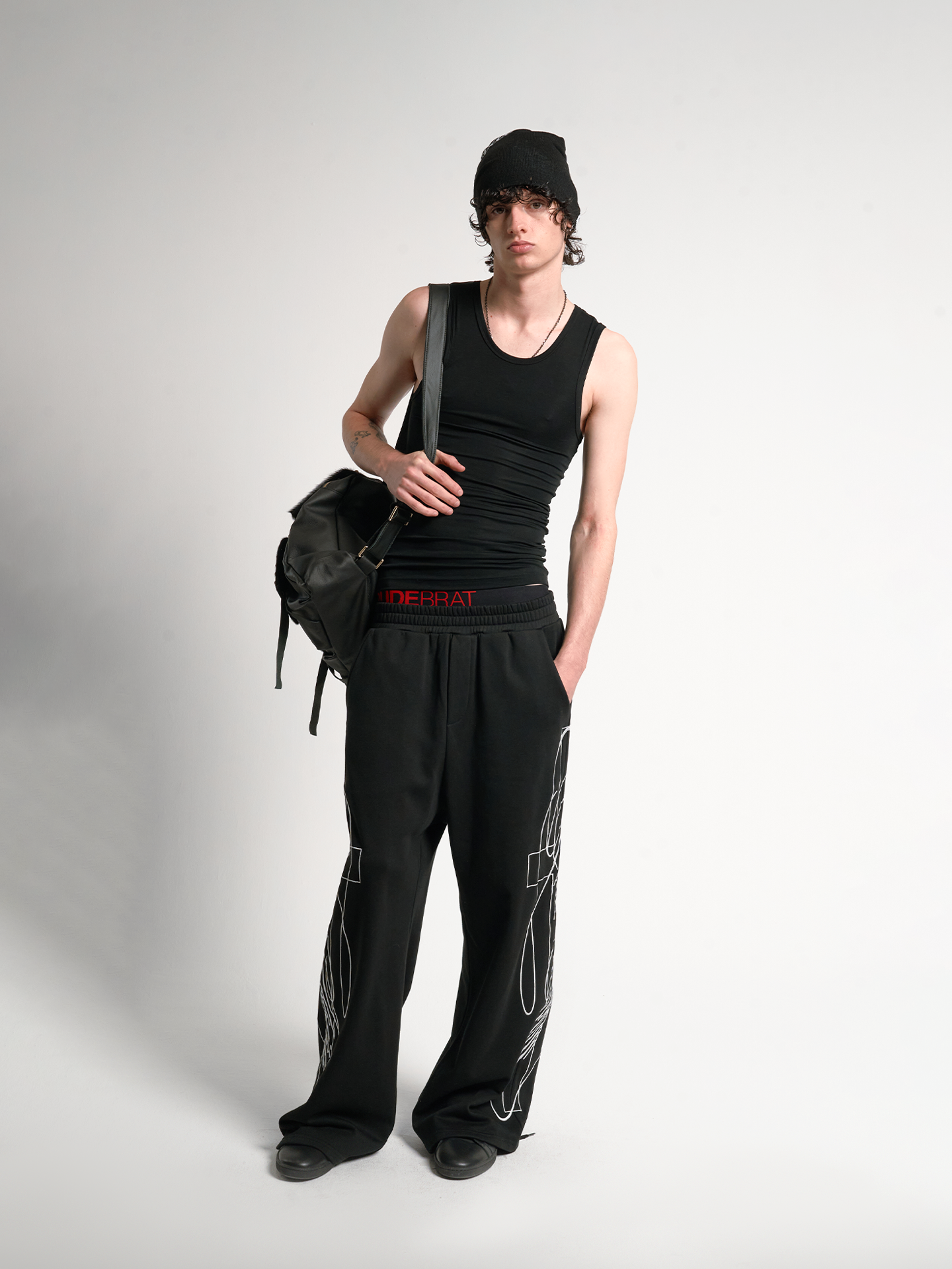 Cross Script Wide-Leg Track Pants