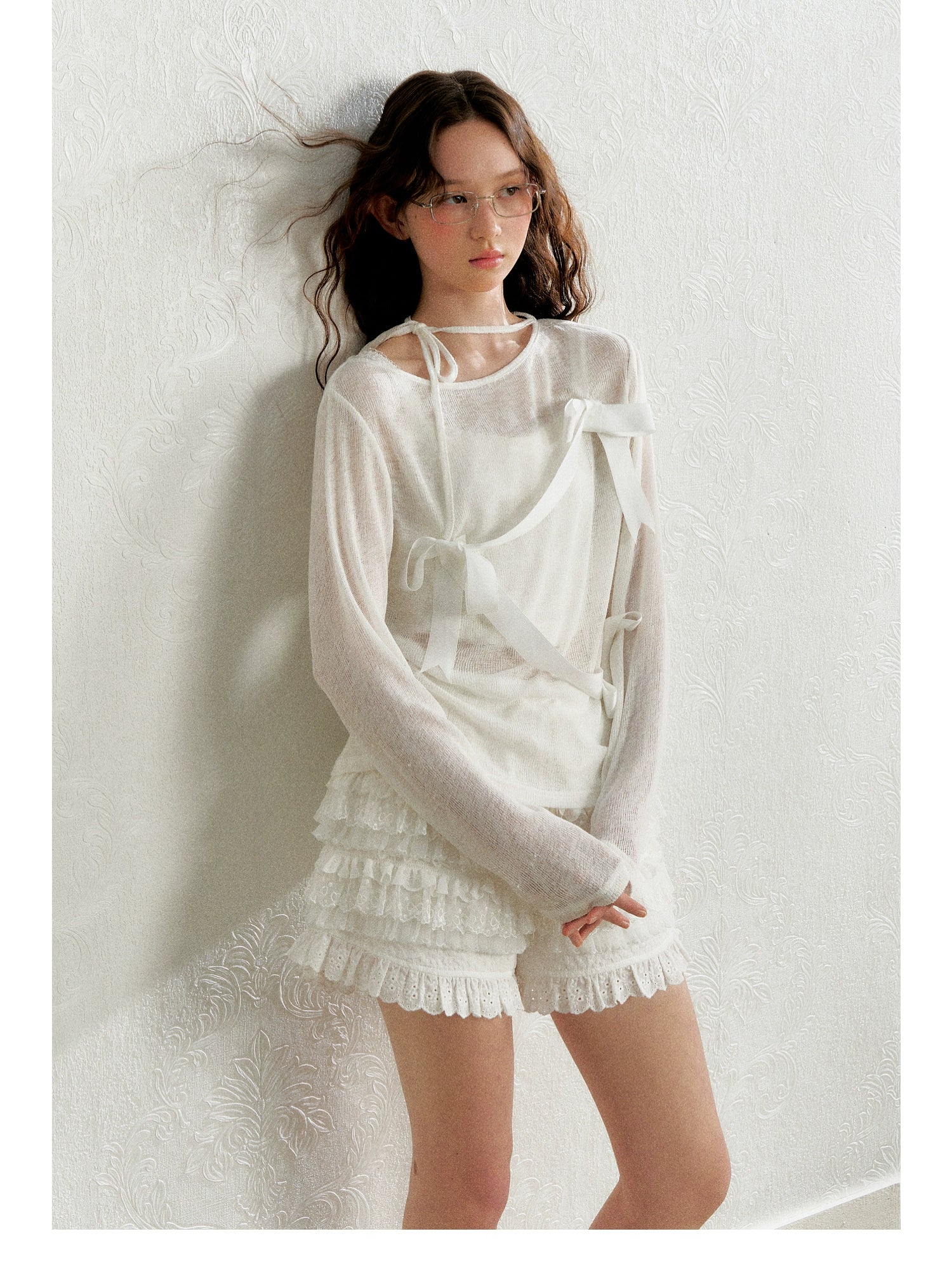 White Wrap Top with Bow Detail