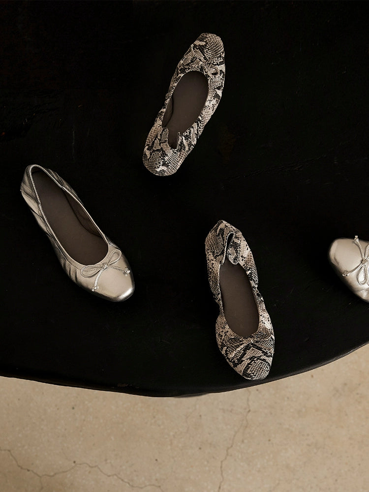 Silver Bow Ballet Flats