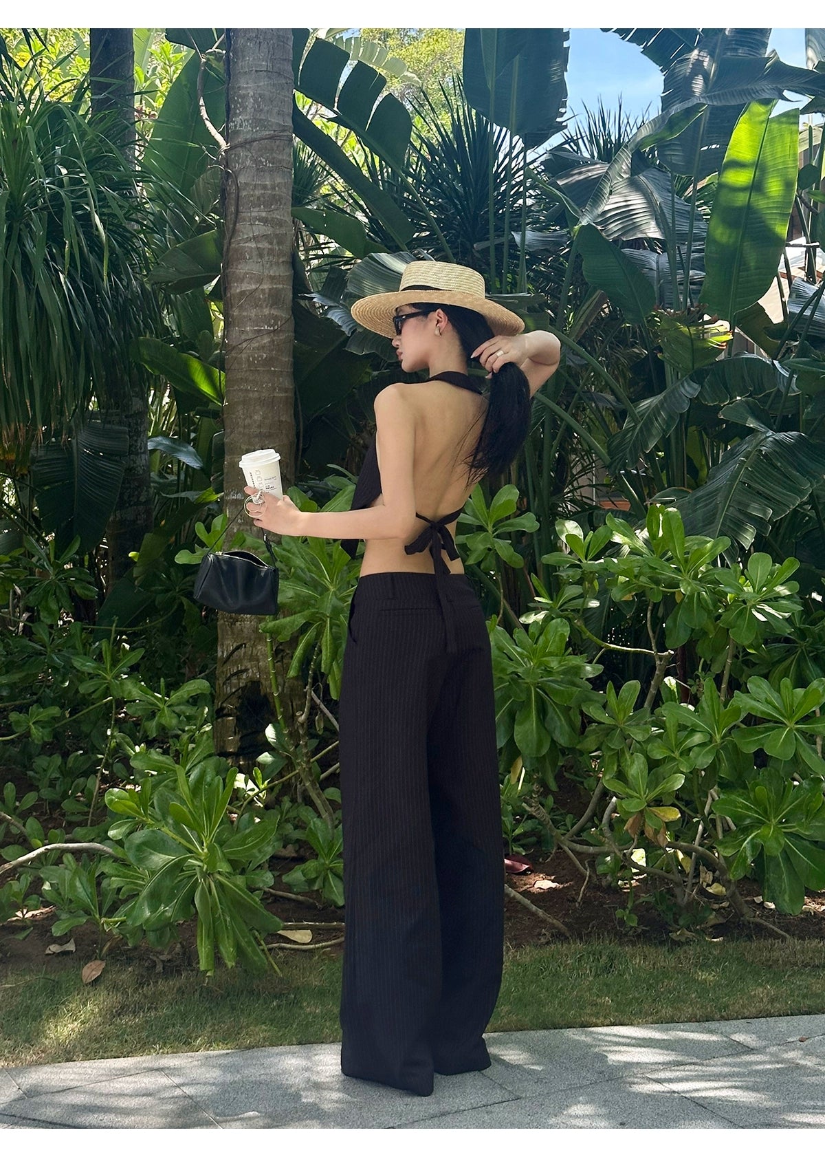 Black Pinstripe Wide Leg Pants