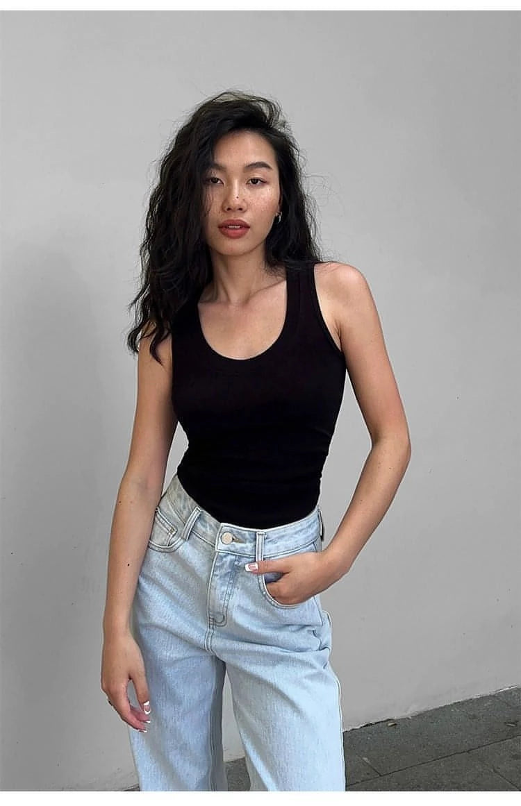 Summer Black Slimming Knitted Tank Top - chiclara