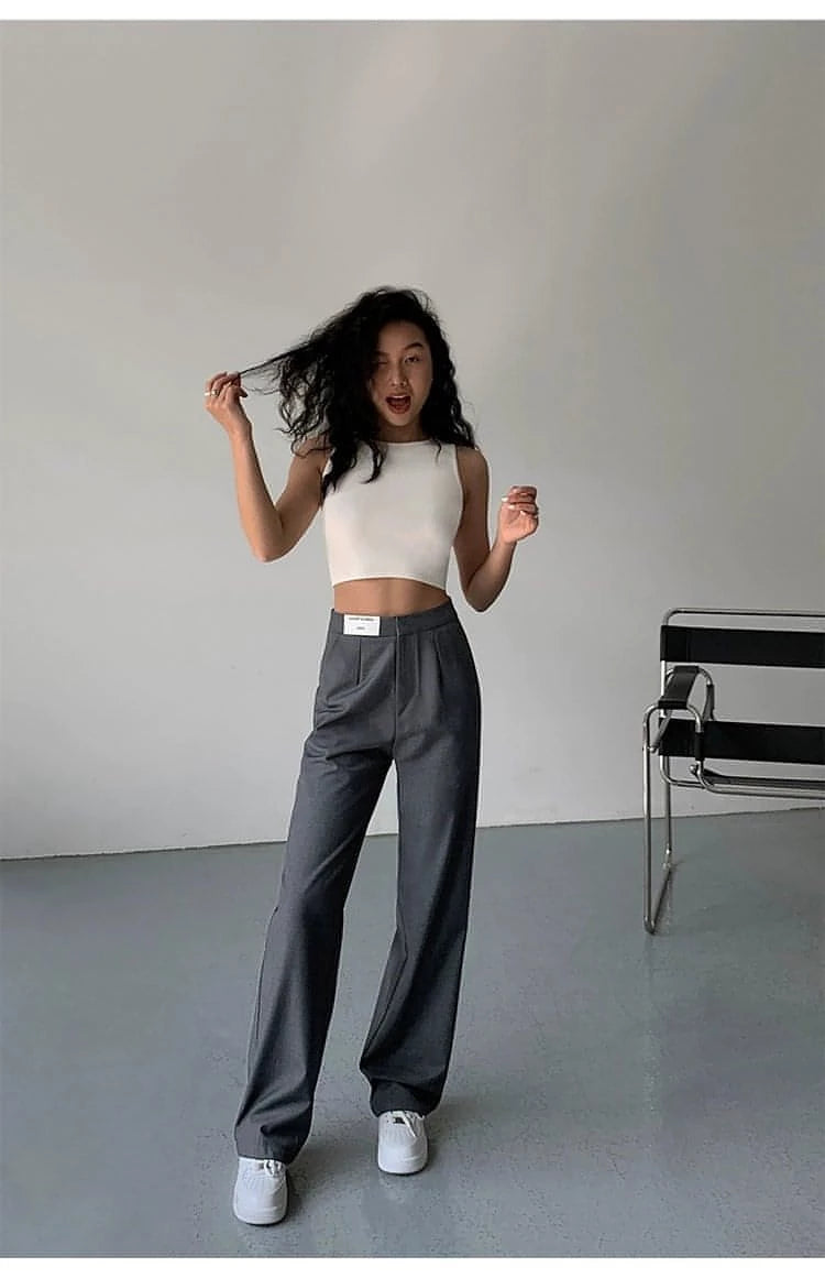 High-Waist Loose Wide-Leg Suit Trousers - chiclara