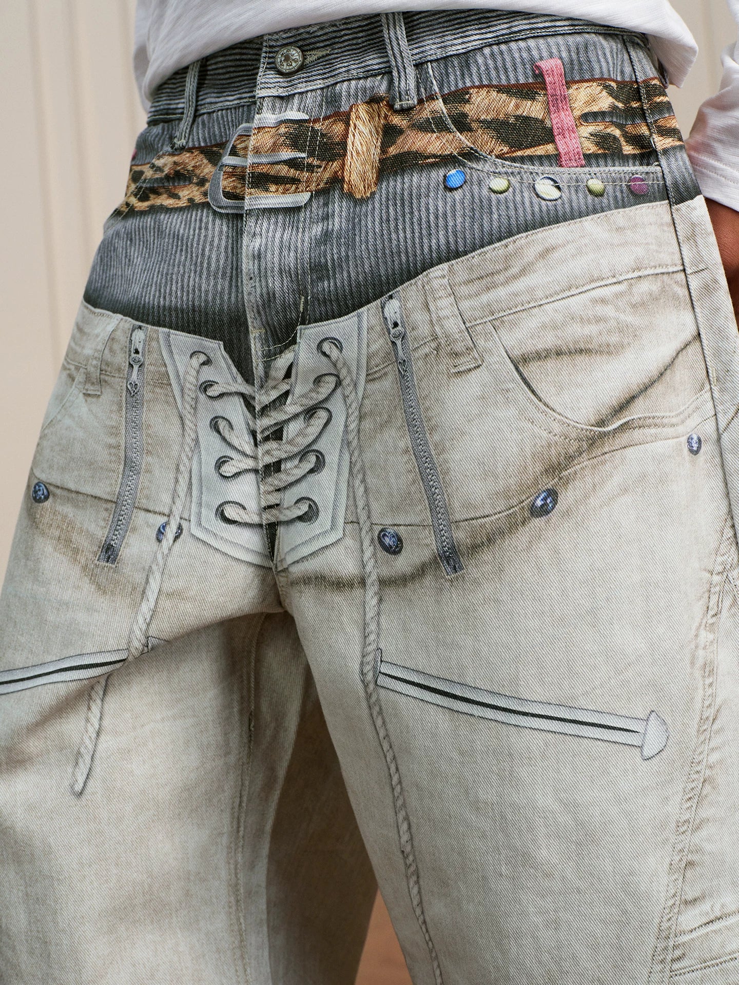 Corset Lace Up Utility Cargo Jeans